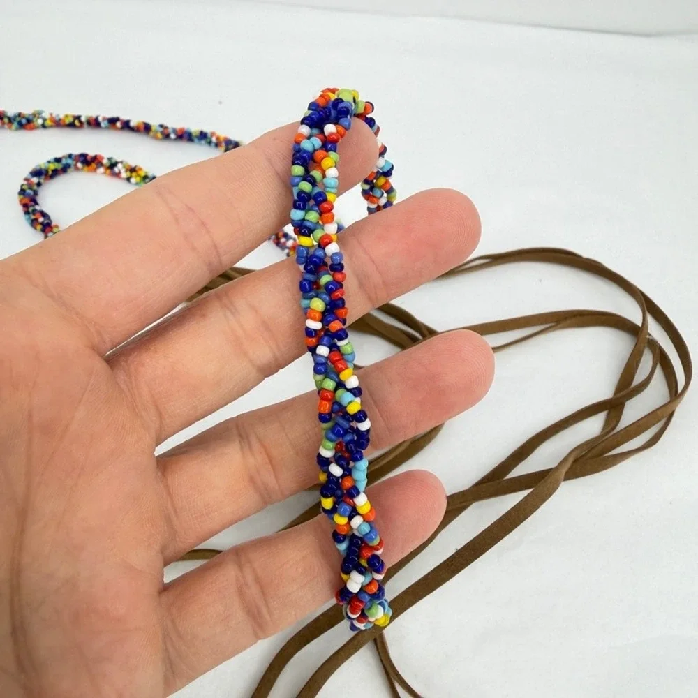 Braided Bead Self Tie Cowrie Shell Tassel Cord Belt Necklace Suede Boho Beach